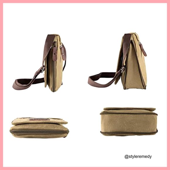 Vintage Canvas Messenger Bag Crossbody Shoulder Bag Small Retro Travel - Picture 4 of 4